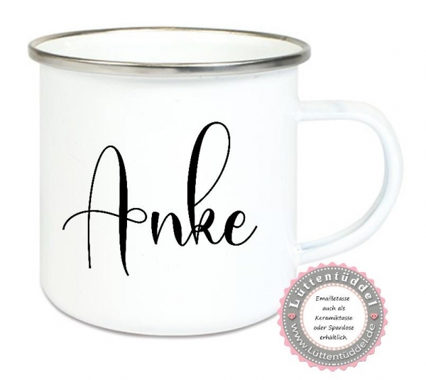 ♥ Becher Tasse Emaillebecher personalisiert Name Wunschname, Einschulung KITA Dankeschön, Muttertag, Vatertag Abschied, Jubiläum, Geschenk, von Lüttentüddel